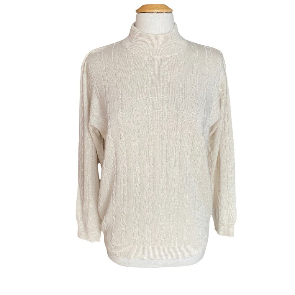 Vintage NWOT Silk Cashmere Cable Knit Sweater Ivory Quiet Luxury French Girl-M